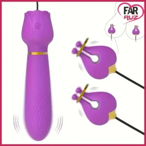 Farruz 2'si 1 Arada Meme Kelepçeleri Titreşimli Gül Vibratör